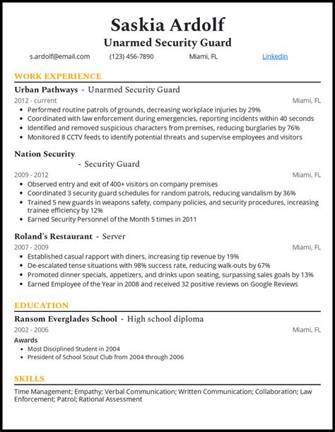 security guard job description for resume|unarmed security guard resume sample.